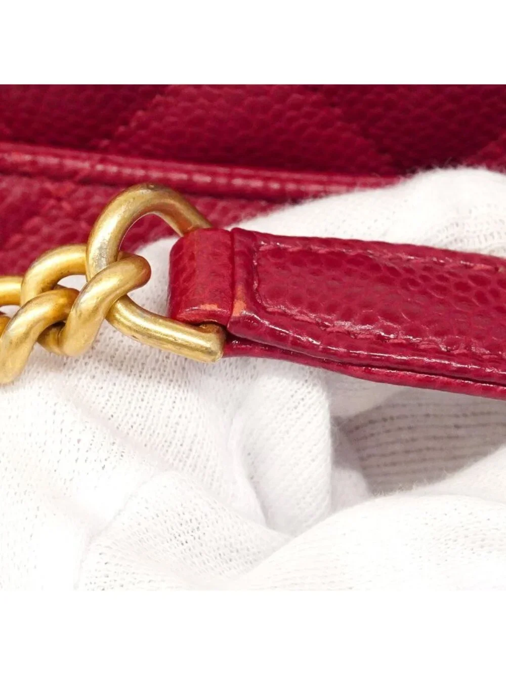 Chanel Handbag Quilted Caviar Leather Red Gold 2-Way Back